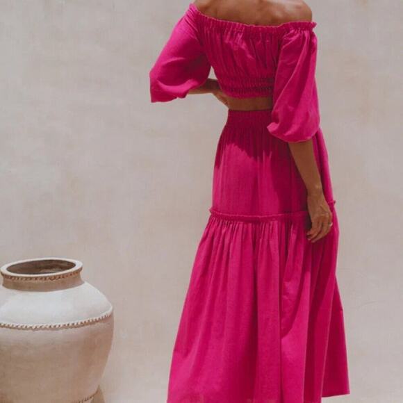 ELF Annabelle Linen Maxi Skirt M Magenta Pink EUC - Picture 9 of 10